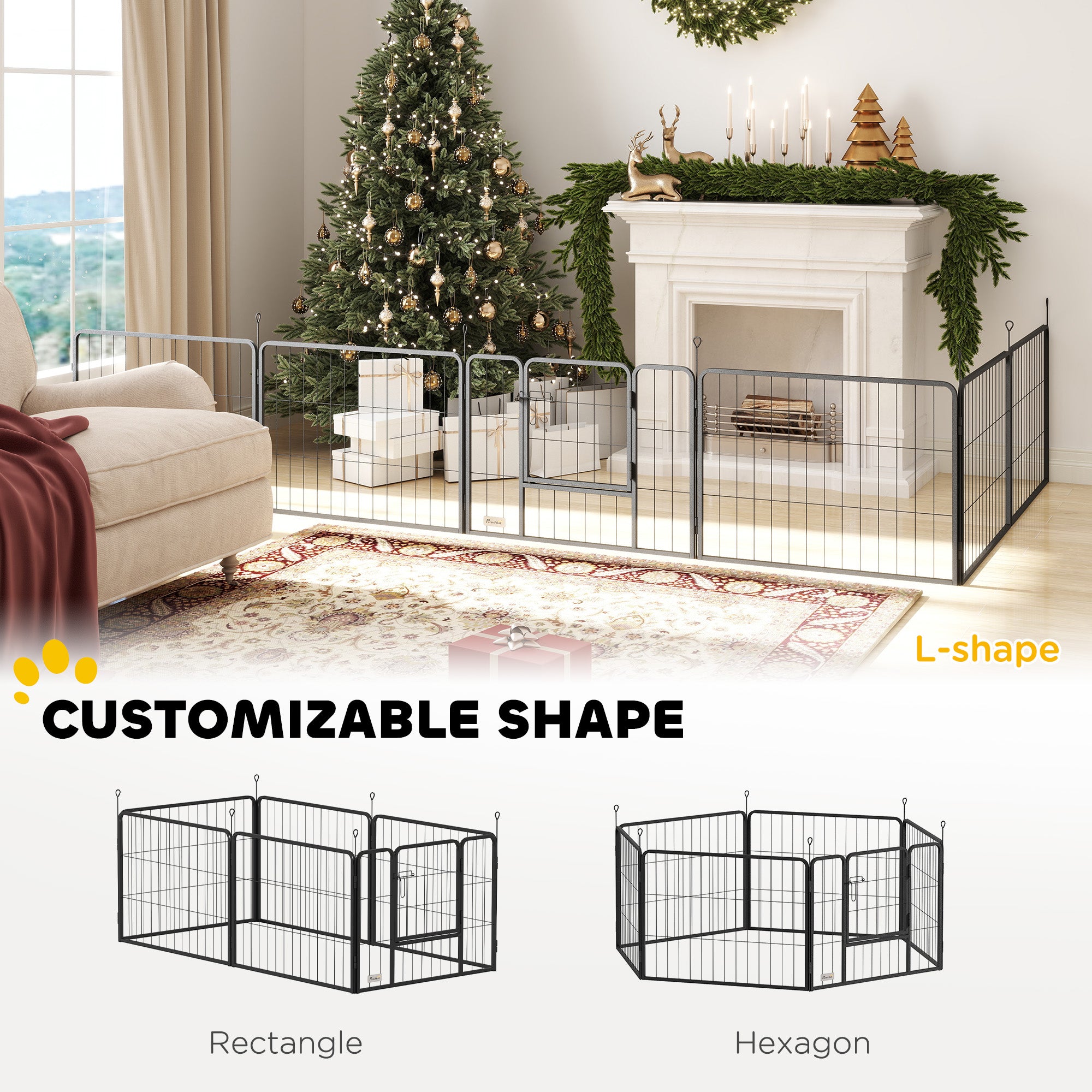 PawHut 6 Panels Dog Playpen, Portable Detachable Puppy Pen With Door, For Small Dogs, 60cm High, Grey