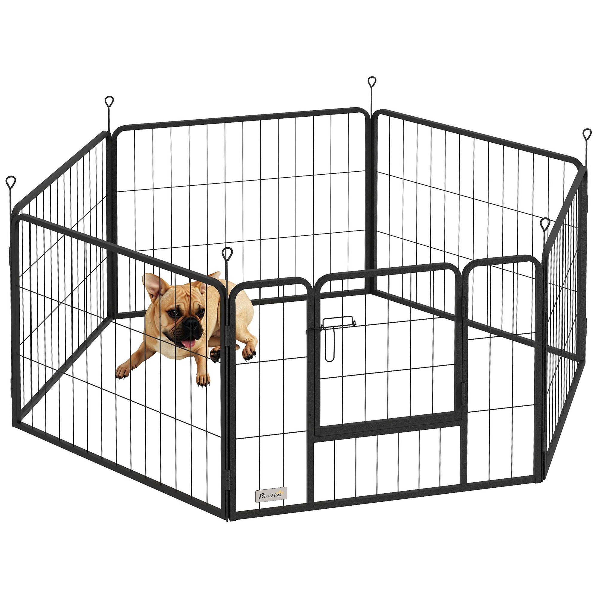 PawHut 6 Panels Dog Playpen, Portable Detachable Puppy Pen With Door, For Small Dogs, 60cm High, Grey