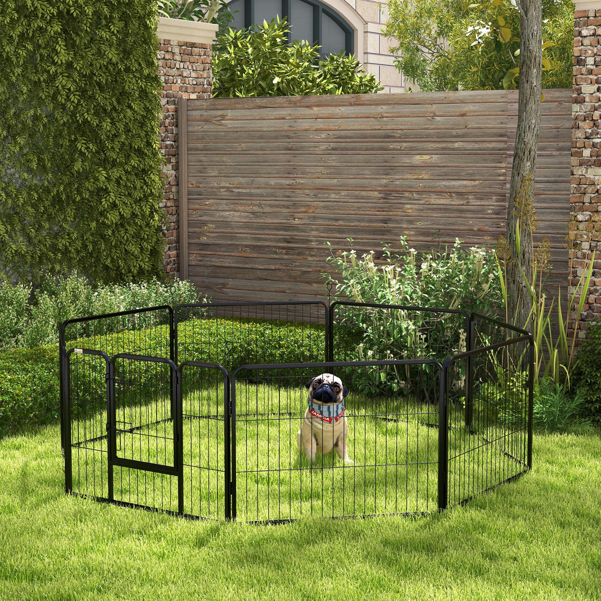 PawHut Steel 8 Panel Dog Pen Pet Puppy PlayPen Grey