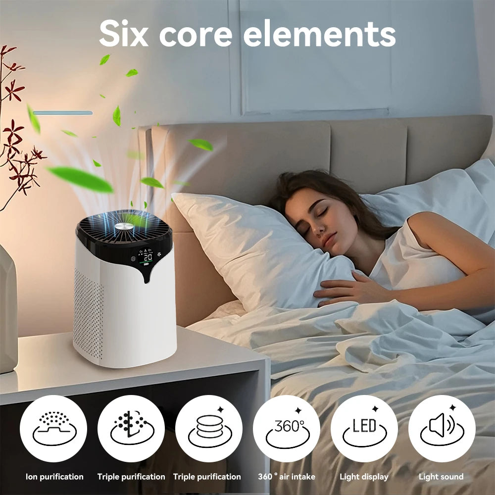 Negative ion Portable Air purifier Remove Pet Dander Dust Second-hand Smoke Formaldehyde Purify the Air Touch Screen Buttons