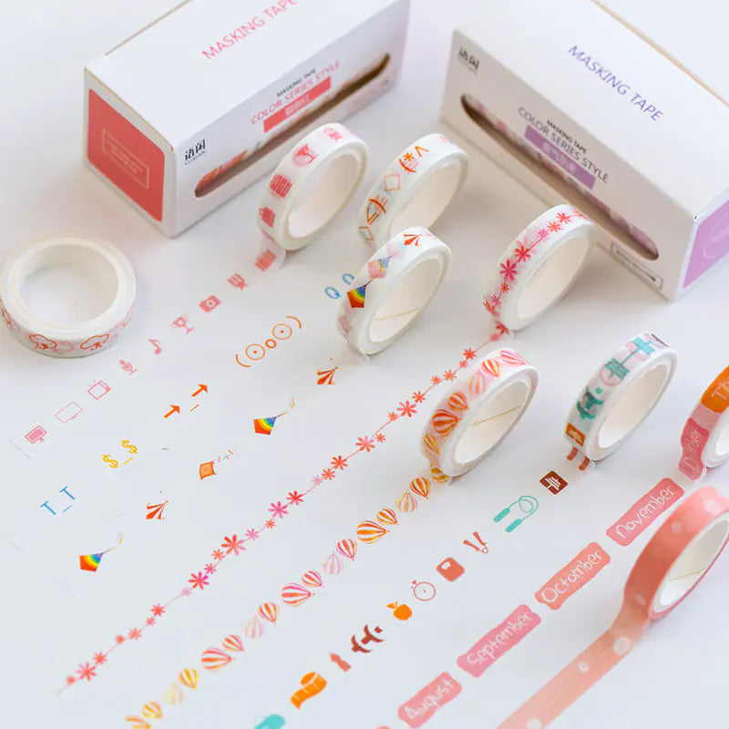 Washi Tape Set for DIY Scrapbooking - 10 Rolls, 8mm