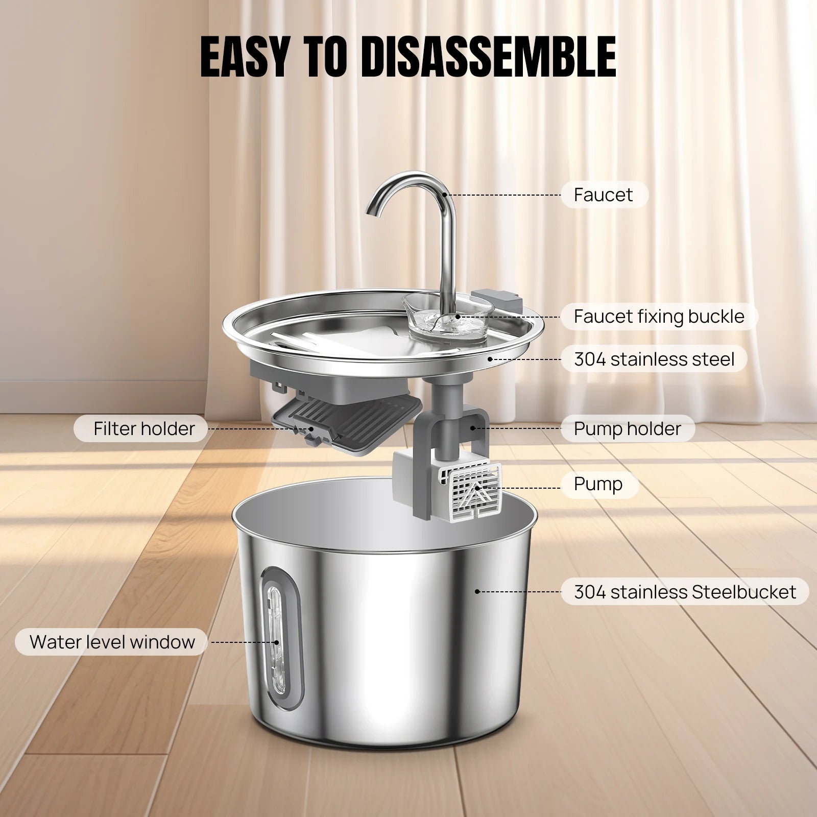 BRIEFNESS Cat Dog Water Bowl 2.2L, Circulating Fountain with Triple Filtration System, Ultra Quiet Pump and LED Indicator