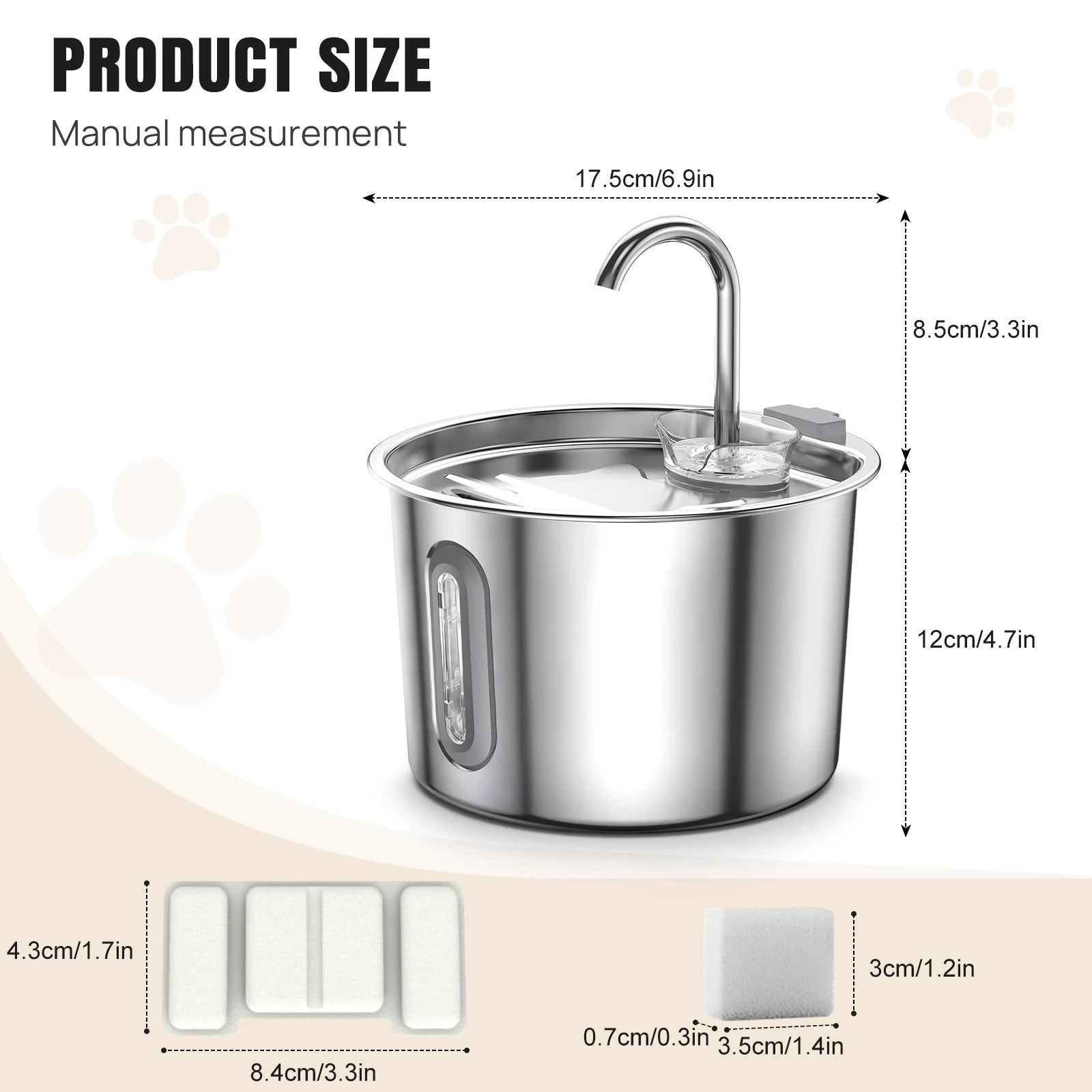 BRIEFNESS Cat Dog Water Bowl 2.2L, Circulating Fountain with Triple Filtration System, Ultra Quiet Pump and LED Indicator