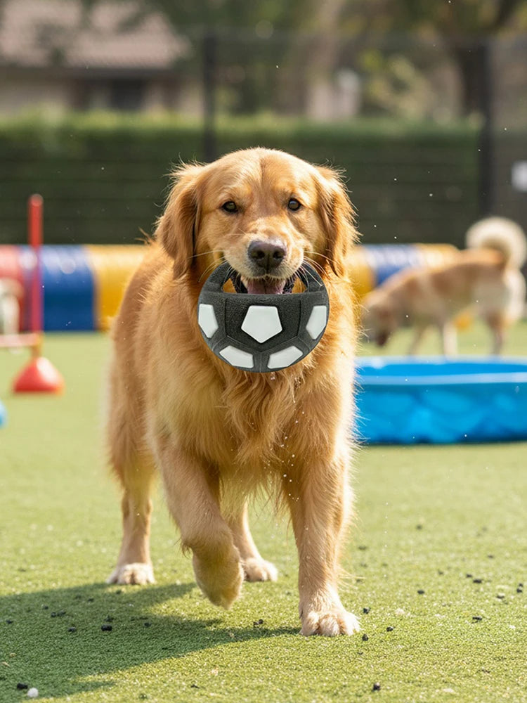 Dog Calming Ball with Handle Pet Dog Football Shape Toy Interactive Squeaky Pet Football for Medium Large Breeds