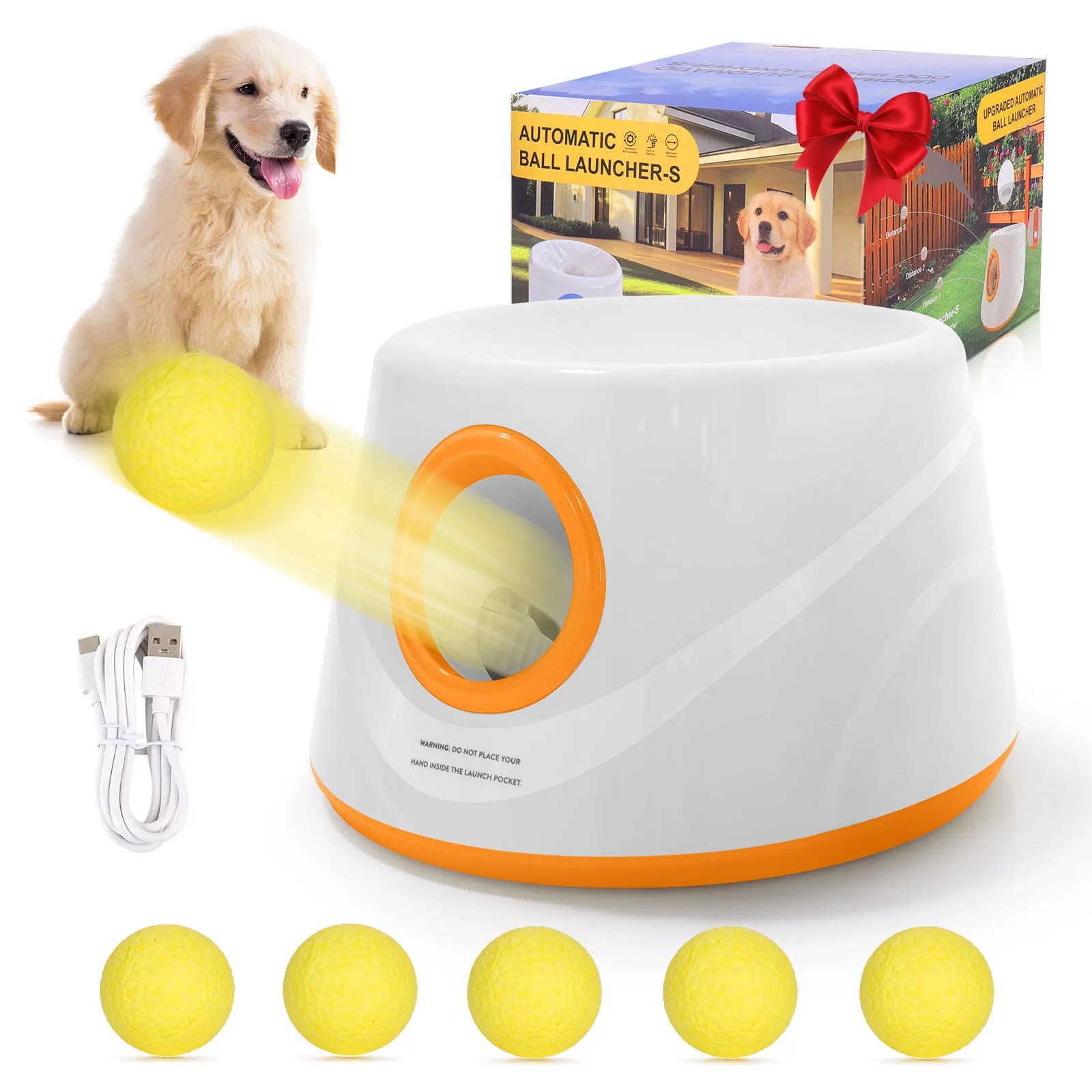 Next-Gen Automatic Dog Ball Launcher,Interactive Dog Tennis Ball thrower With 5 ETPU balls-Non-Toxic, Interactive Dog Toy