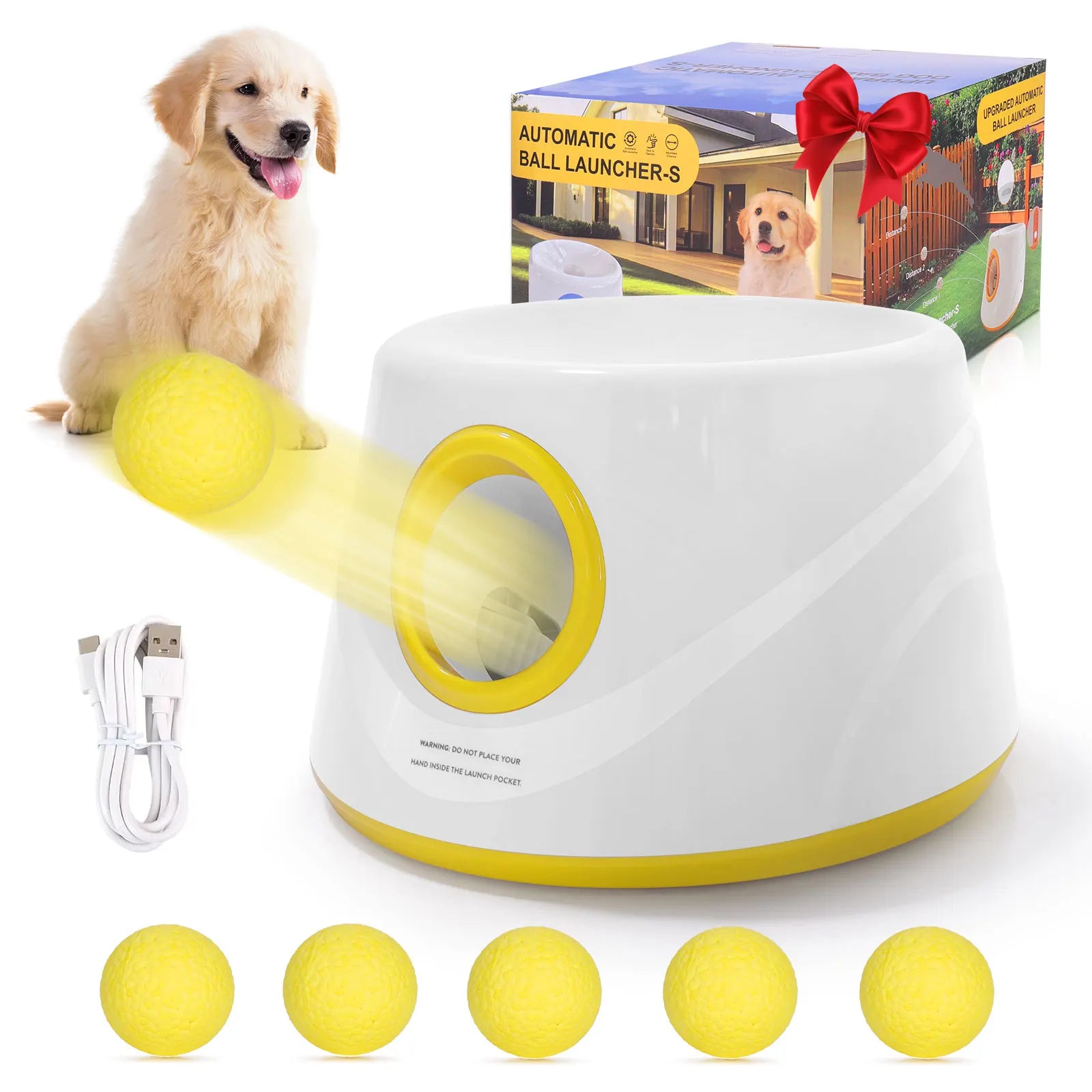Next-Gen Automatic Dog Ball Launcher,Interactive Dog Tennis Ball thrower With 5 ETPU balls-Non-Toxic, Interactive Dog Toy