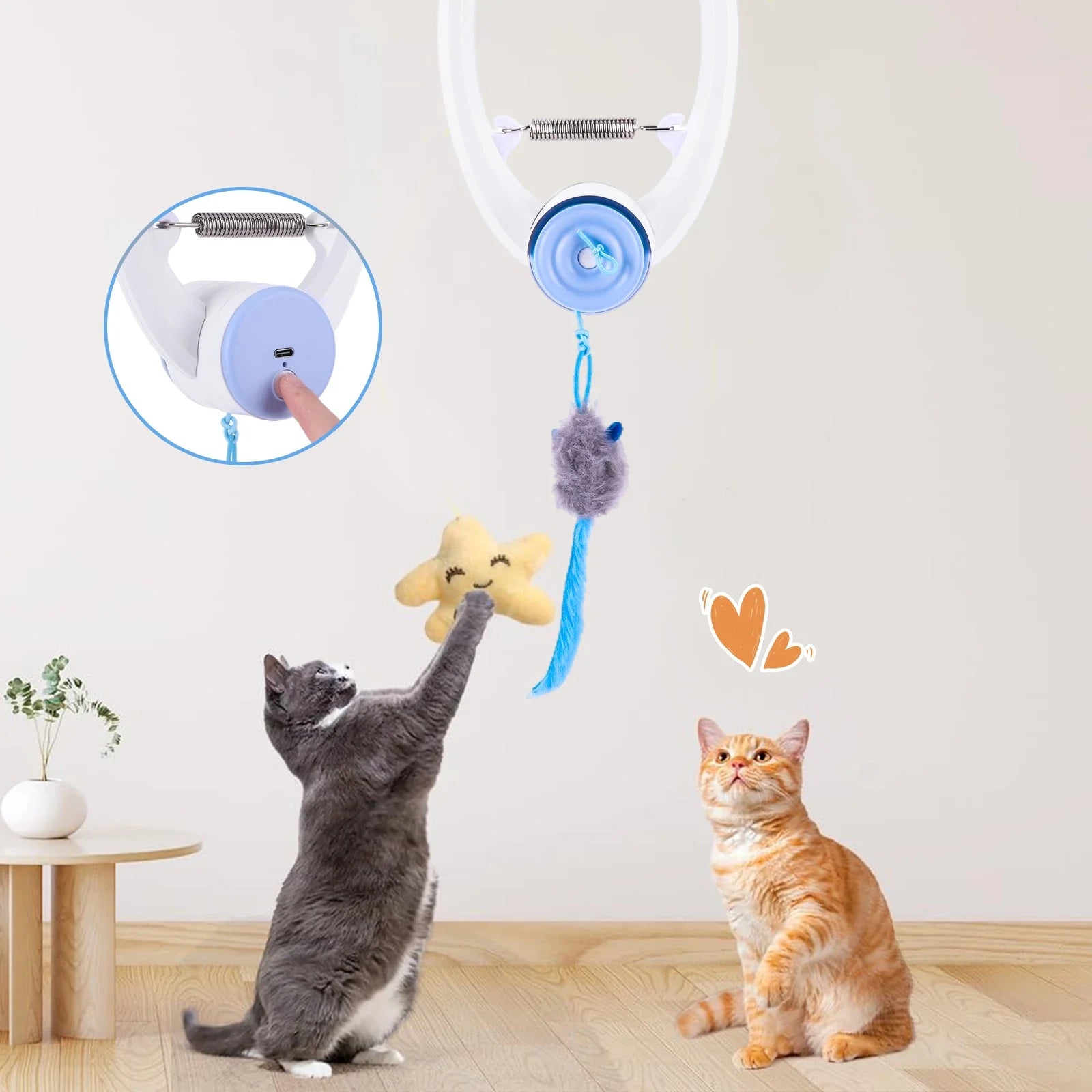 Teaser Electronic Self Play Feather Cat String Toy with 3 Catnip Mice Self Play Hanging Door Cat Mouse Toys for Indoor Bored Cat