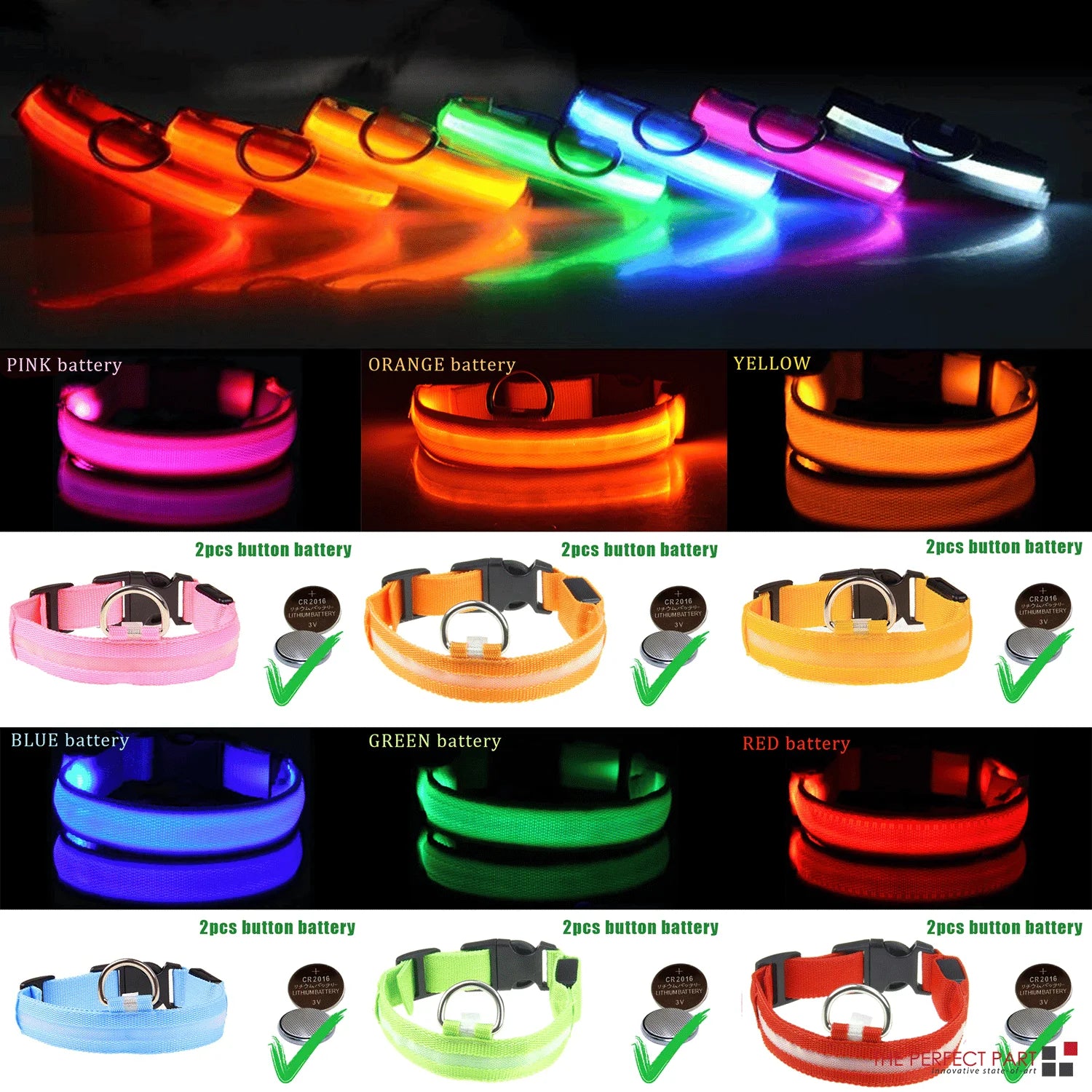 Adjustable LED Dog Collar Blinking & Flashing Light up Glow Waterproof Safety for Pets