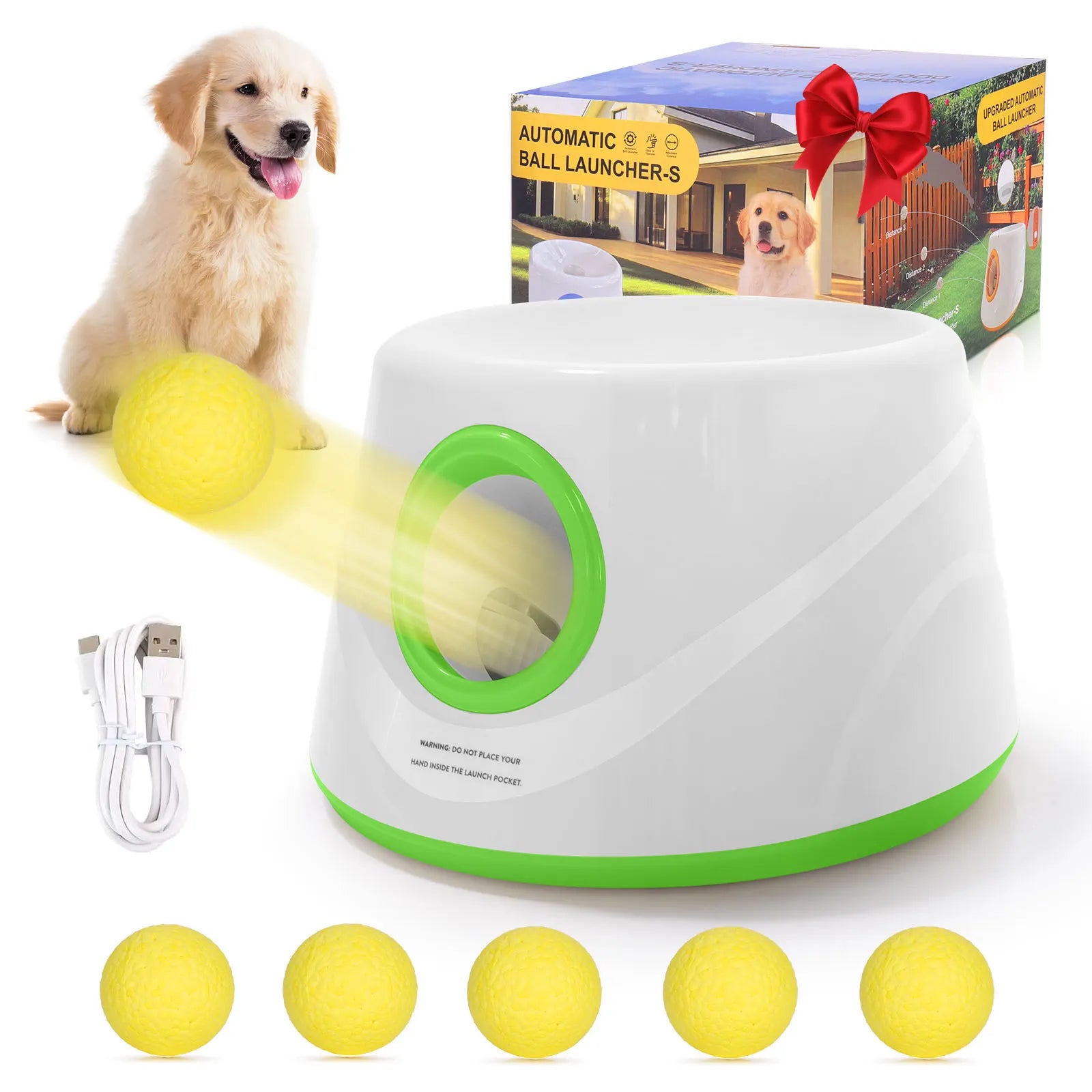 Next-Gen Automatic Dog Ball Launcher,Interactive Dog Tennis Ball thrower With 5 ETPU balls-Non-Toxic, Interactive Dog Toy
