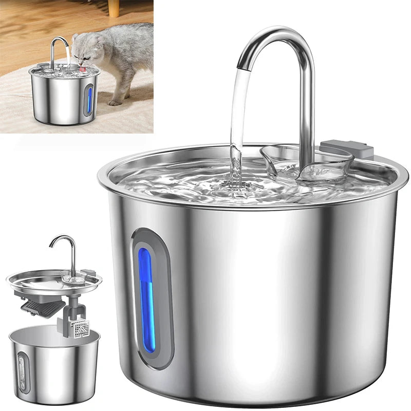 BRIEFNESS Cat Dog Water Bowl 2.2L, Circulating Fountain with Triple Filtration System, Ultra Quiet Pump and LED Indicator