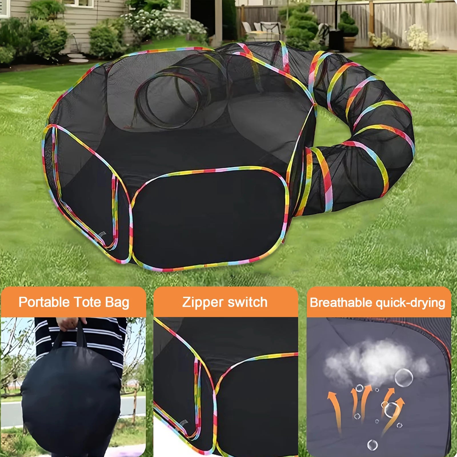 Outdoor Folding Play Tent Tunnel for Indoor Cats Puppies Rabbits (Colorful)