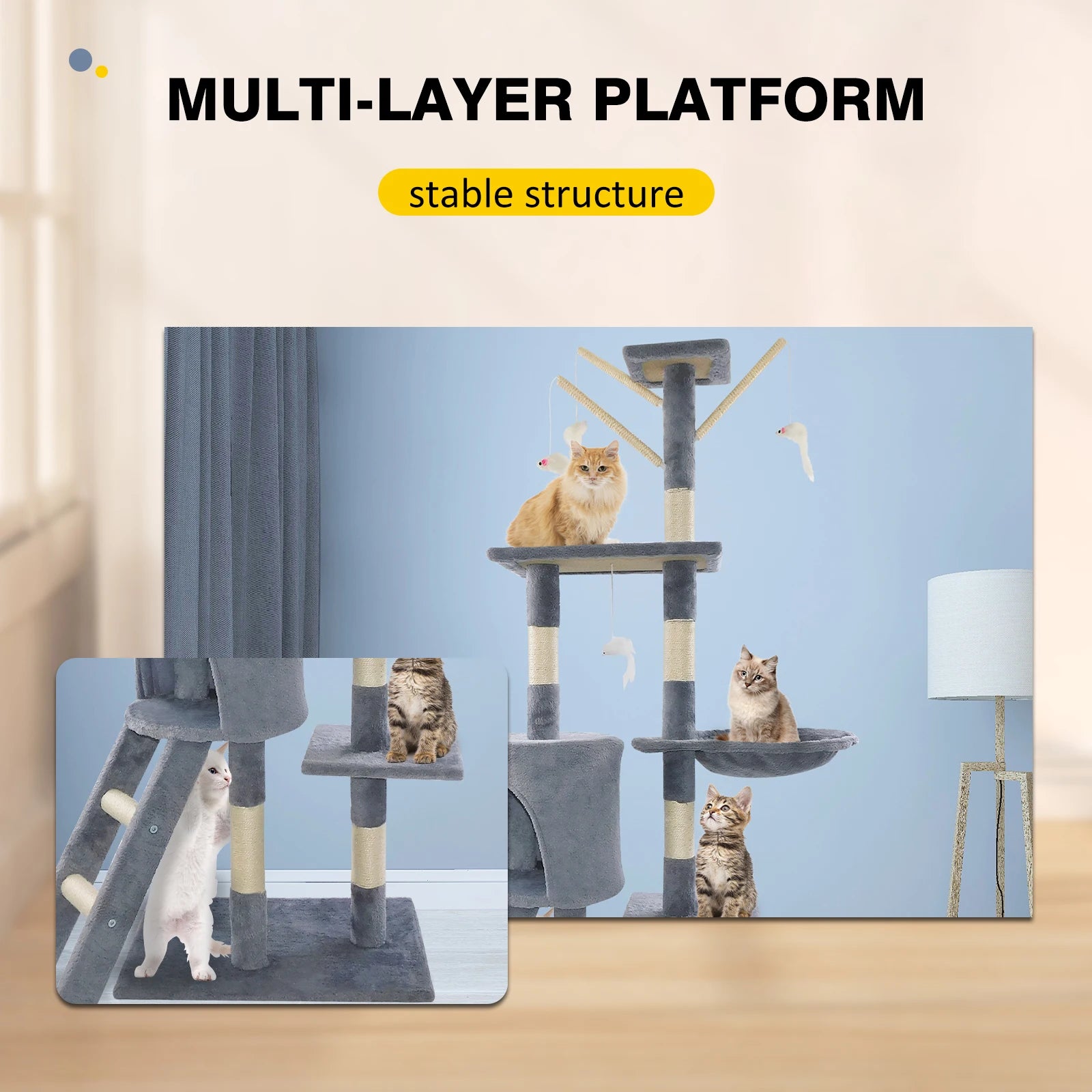 BRIEFNESS Multi-storey cat tree tower with scratch post climbing, plush cave and sleeping area, indoor/outdoor activity center