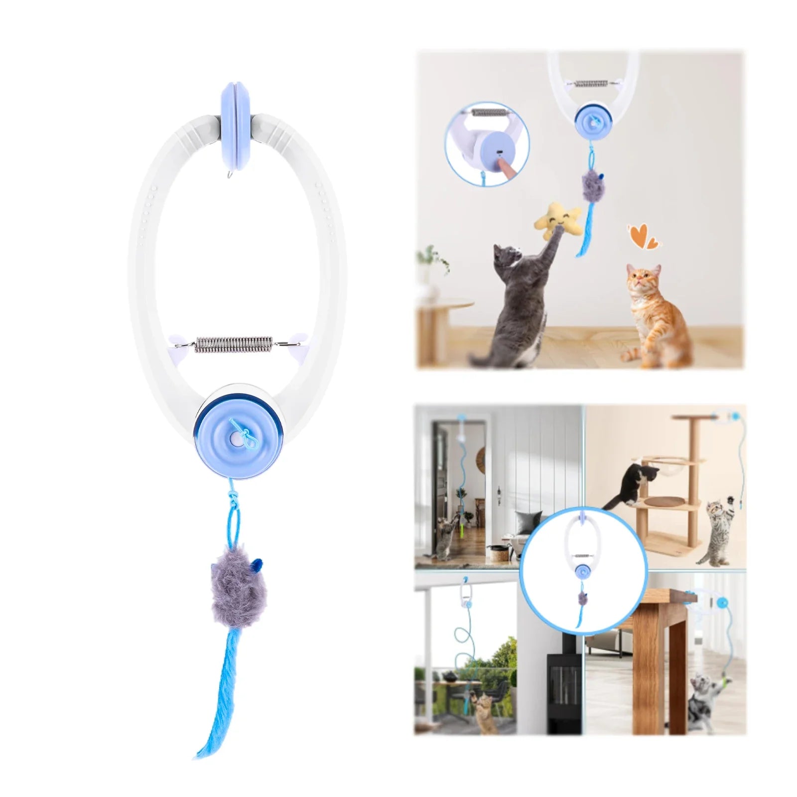 Teaser Electronic Self Play Feather Cat String Toy with 3 Catnip Mice Self Play Hanging Door Cat Mouse Toys for Indoor Bored Cat