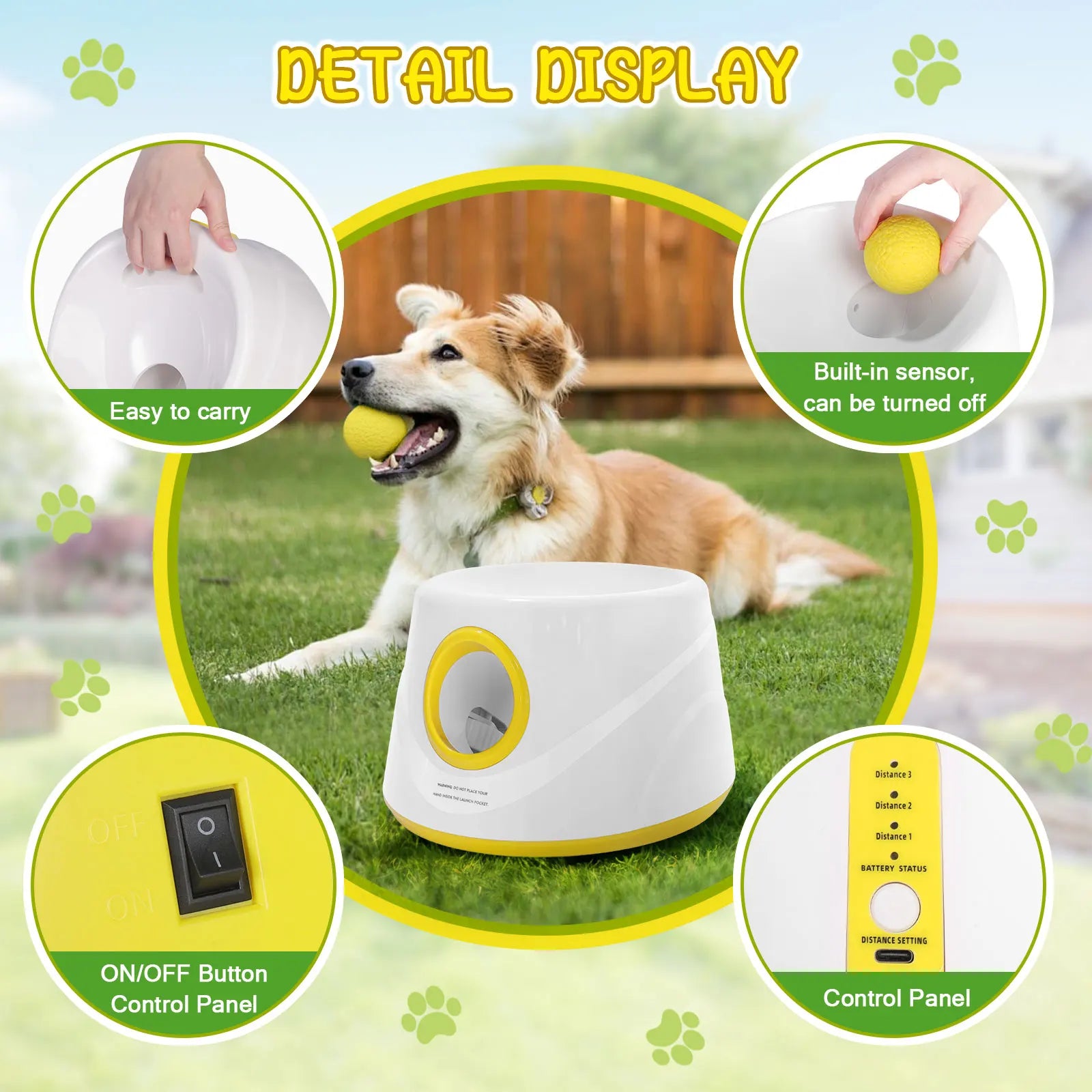 Next-Gen Automatic Dog Ball Launcher,Interactive Dog Tennis Ball thrower With 5 ETPU balls-Non-Toxic, Interactive Dog Toy