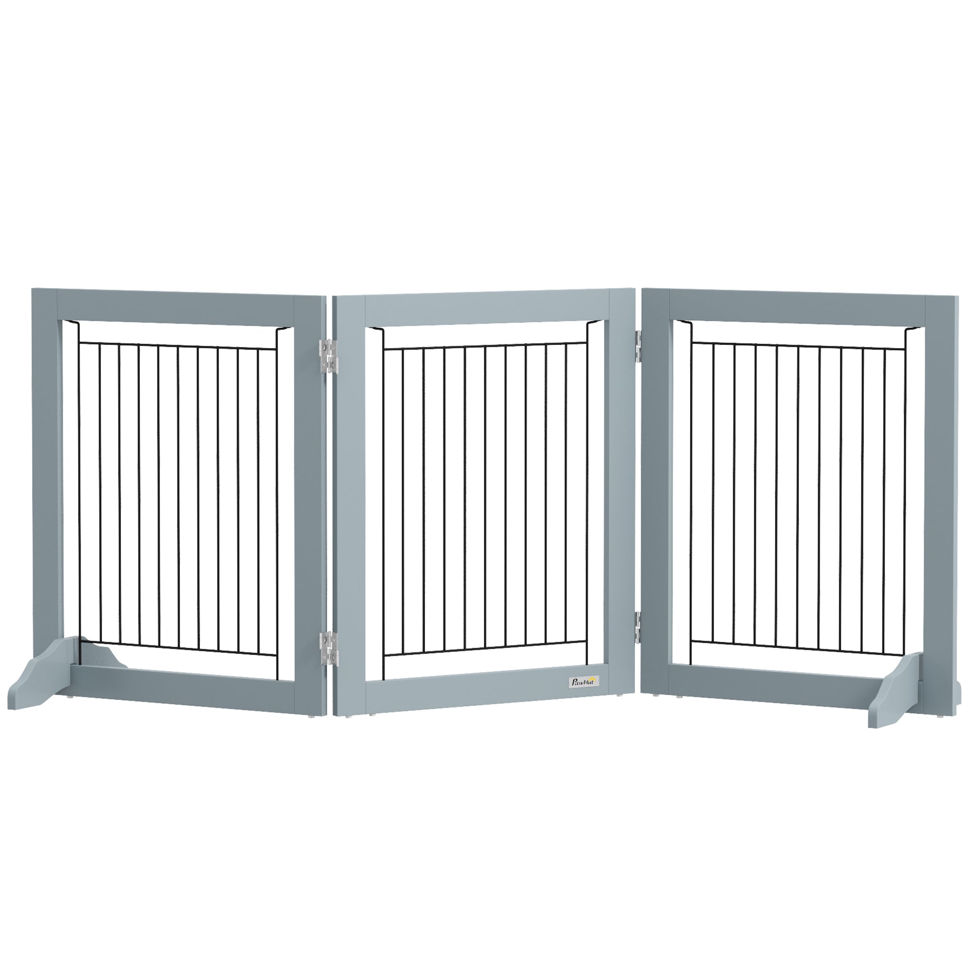 PawHut Foldable Pet Gate, With Three Panels & Two Support Feet - Grey