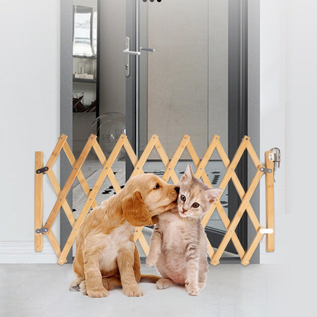 Retractable Wooden Dog Gate Pet Baby Safety Fence Barrier Doorways Stairs Garden