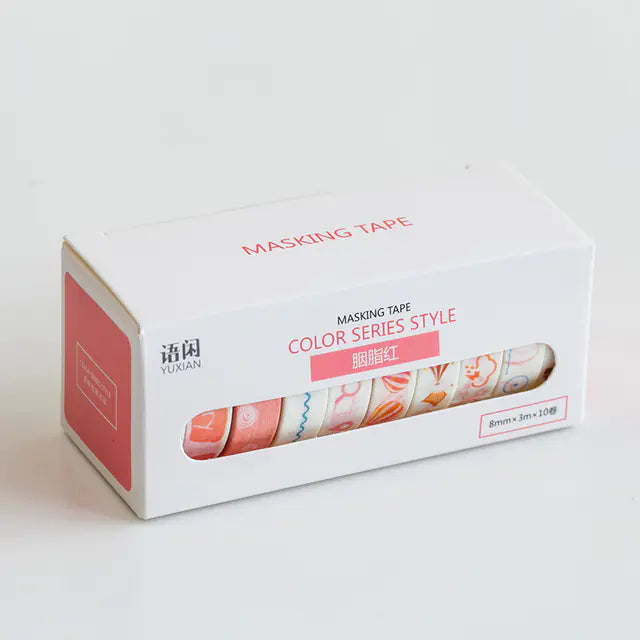 Washi Tape Set for DIY Scrapbooking - 10 Rolls, 8mm